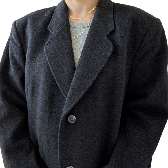 Vintage Mens 1970s Charcoal Gray Cashmere Blend Trench Coat Jacket 46R - Picture 8 of 10